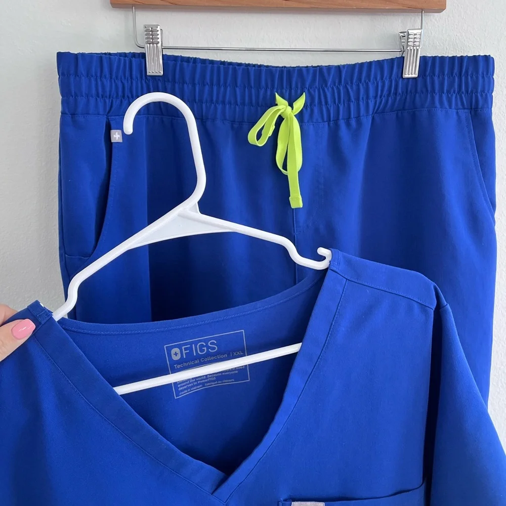 Figs Blue Scrub Set with Neon Accent - Picture 1 of 7